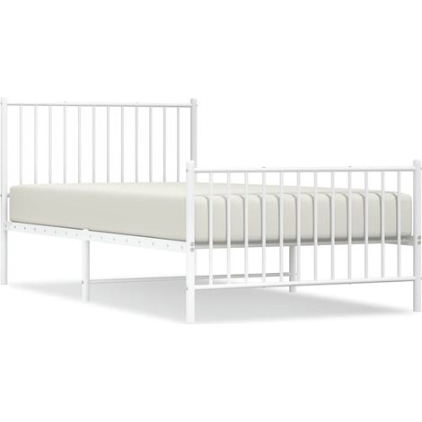 Lit adulte pour 2 personnes avec tête de lit, Assemblage Facile, et pied de lit Blanc Acier OIB4263E (1/5)