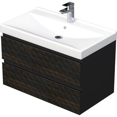 Cube Way 80x47,5x46 cm mobile da bagno sospeso a 2 cassetti con lavabo in ceramica, marrone opaco (CUBE3D46802ZHVER)