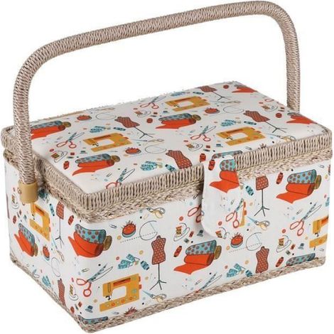 Boîte De Rangement À Couture - Tissu Bois Plastique - 27,8 X 18 X 14,5 Cm - Pour Outils De Couture Et Artisanat - 1 Pièce