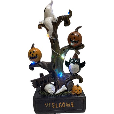 Halloween-Ast-Statue aus Kunstharz mit Beleuchtung – Kürbis – Tischdekoration für drinnen, Garten, Wohnzimmer, Büro (1/5)