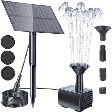 pair Pompe Solaire de Fontaine PRUMYA - 1.5W - 150L/H - Avec Panneau Solaire et 4 buses pour Bassin Jardin (1/4)