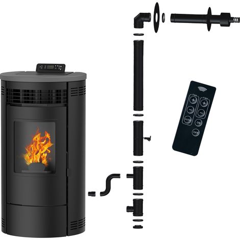 Estufa de pellets Flavia 9,5 kW Sannover Negro + Kit de instalación (1/3)