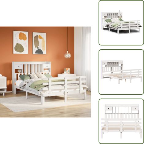 vidaXL Lit bibliothèque sans matelas blanc 140x190 cm bois pin massif