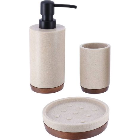 Becherset seifenspender und seifenschale aus polyresin - natur akazie - Tendance (1/2)