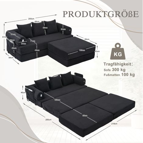 Modulares Sofa 200 x 190 x 67 cm aus schwarzem Cord mit Hocker – MEUBLIV (1/5)