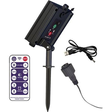 Caja de alimentación solar de 24 V para guirnaldas de luces LED, batería de litio de 1200 mAh, control remoto de 8 modos, sensor nocturno para jardín. (1/5)