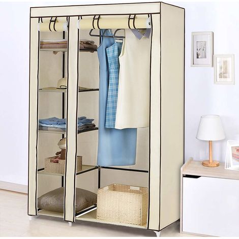 Hofuton Armoire de Rangement, Penderie de Vêtement Pliable en Tissu Non-tissé, 110 x 45 x 175 cm, Beige