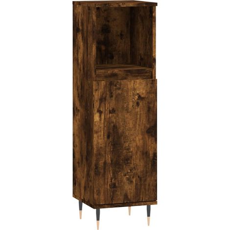 Armoire de bain chêne fumé 30x30x100 bois d'ingénierie (1/5)