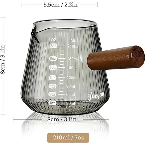 Verre Doseur à Expresso Borosilicate Pichet Doseur Cuisine Style Origami,Gris Tasse à Café Gradué,Pot à Lait avec Anse Bois et Bec Verseur, Petite Gobelet Mesureur,Accessoire Barista (1/4)