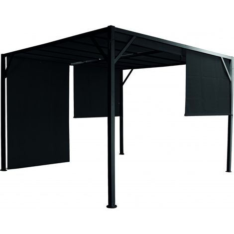 Abitare – Pavillon pergola 4 x 3 m en métal peint noir avec rideaux latéraux – Gazebo pour abri extérieur élégant – Protection contre les intempéries (1/2)