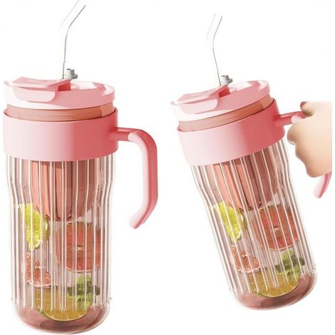 Tazza da caffè/tè in vetro rigato con cannuccia, filtro e tappo, 550 ml, codice CUP12R (1/5)