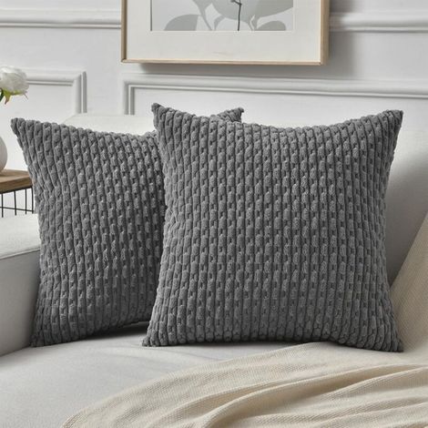 Housse de coussin en velours côtelé gris 40 x 40 Lot de 2 coussins décoratifs bohèmes pour canapé, salon et chambre, ultra doux (1/5)