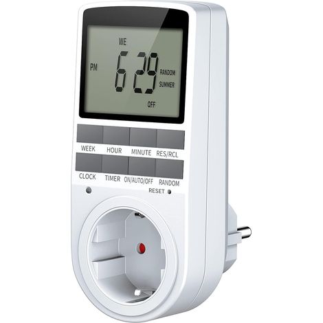 Prise Programmable, Programmateur Prise Électrique et Digitale avec 10 Programmes à 12H/24H/7Jours, Mode Anti-vol et Grand LCD écran, Économiser Électricité