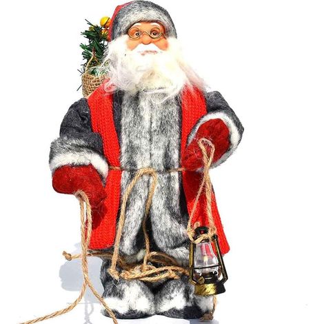 12 Zoll große Weihnachtsmannfiguren, stehende Weihnachtsmannpuppe mit Geschenktüte, 30 cm hohe Weihnachtsdekoration für Zuhause und Geschäft (grau)