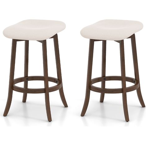 Costway – Lot de 2 tabourets de bar pivotants 74 cm – Siège rembourré en tissu respirant – Pieds en bois d'hévéa – Repose-pieds intégré