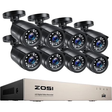 Système de Caméra de Surveillance, Résolution 1080P, Capacité de Vision Nocturne, Aucun, Avec 8 caméras noires (1/2)
