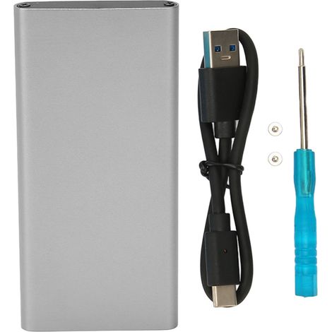 Boîtier SSD externe USB-C vers mSATA en alliage d'aluminium, transfert haute vitesse USB 3.1 Gen 2, couleur argent
