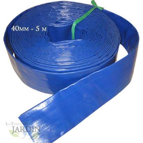 TUBO PIATTO 32 mm 5 metri per scarico acqua, gomma PVC poliestere blu Layflat per fuoco e piscine (1 1/4
