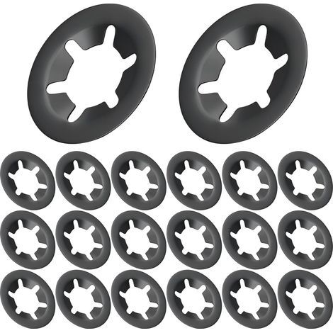 Lot de 20 rondelles frein internes à dents, rondelles frein fixes noires, fixations rapides à clipser, diamètre intérieur 6 mm, diamètre extérieur 14 mm. (1/5)