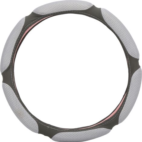 Housse de volant ronde de 38 cm (15 pouces) en similicuir respirant, effet soie glacée, antidérapante, universelle pour les volants de 37 à 38 cm, grise (1/5)