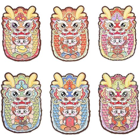 Lot de 6 enveloppes rouges Hong Bao pour le Nouvel An chinois 2024, avec des motifs porte-bonheur, idéales pour les cadeaux de la Fête du Printemps.-Style A