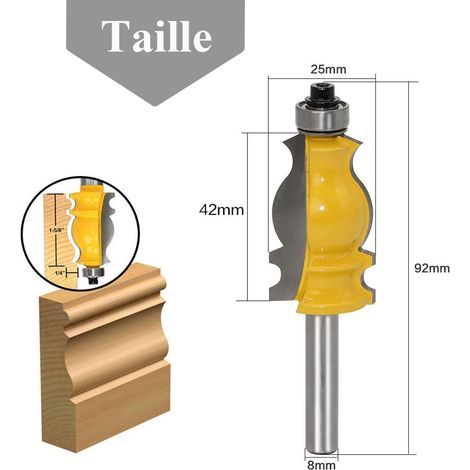Mesee Fraise à Défoncer 8mm Fraise à Moulurer Architecturale à Bois, Fraise Tenon à Rainurer Fishtail Routeur Bit Defonceuse Outil de Fraisage Menuiserie pour Travail du Bois (1/4)