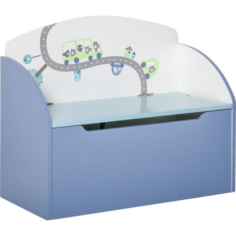 Panca Contenitore Portagiochi 2 in 1 in Legno, Cassapanca con Schienale per Bambini da 3-6 Anni, 60x30x50 cm, Blu