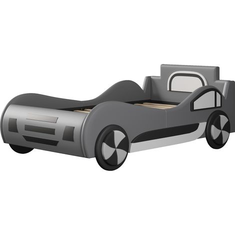 Cama coche infantil 90 x 200 cm con somier y arcón hidráulico gris (1/5)