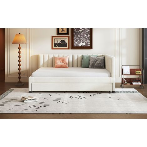 Lit coffre 140x200, canapé convertible extensible, lit multifonction avec sommier à lattes, lit jeune enfant invité, velours beige (1/5)