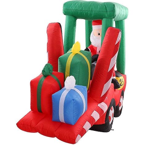 Aufblasbarer Weihnachtsmann auf einem Gabelstapler als Gartendekoration für Neujahr (1/5)