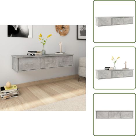 Wand-Schubladenregal Betongrau 88x26x18,5 cm Holzwerkstoff - Wandregal - Holzwerkstoff - Betongrau - Schubladenregal - Wohnraumorganisation (1/5)