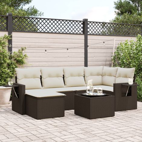 vidaXL Salon de jardin avec coussins 7 pcs marron résine tressée (1/3)