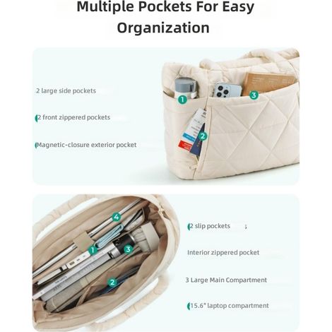 sac matelassé voyage oyage léger pour femme, doté multiples poches et compartiments motif matelassé (1/5)