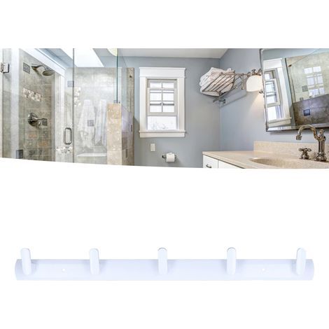 Perchero moderno de pared con 5 ganchos para baño y sala de estar, diseño elegante y funcional. (1/5)