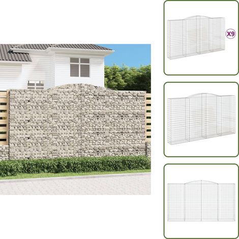 The Living Store Gabionen mit Hochbogen 9 Stk. 400x50x220/240cm Verzinktes Eisen - Gabionen - Gabionenwände - Gartendeko - Gartenzubehör - Zaun (1/5)