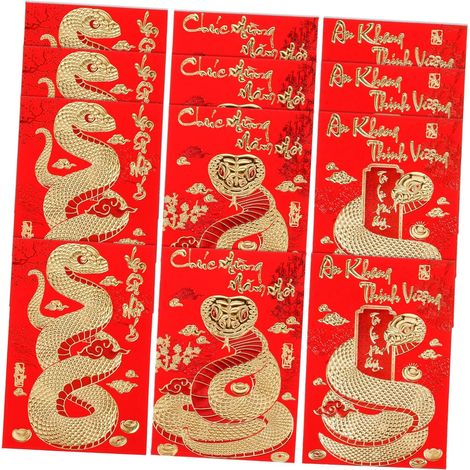 18 pcs Enveloppes Rouges Nouvel An Chinois Serpent Lot Papier Motifs (1/5)