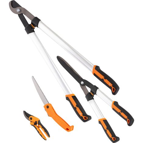 4-teiliges Garten-Set mit Gartenschere, Astschere, Heckenschere und Klappsäge