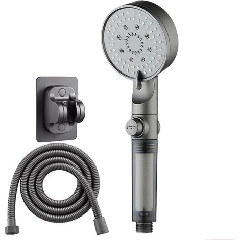 Pommeau de douche avec tuyau de et support de anticalcaire mat à modes de à économie d'eau pression 1,5m 5 Abs