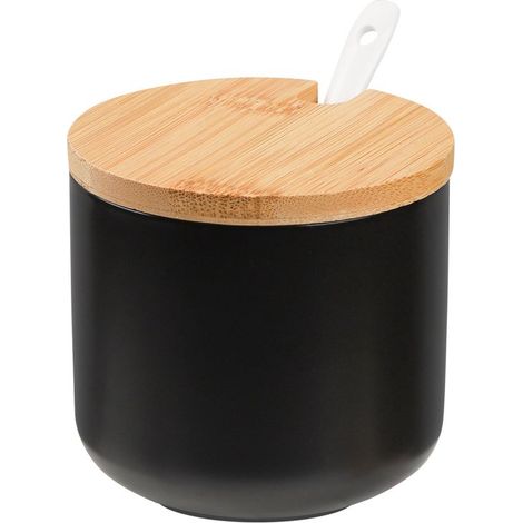 Pot à épices en céramique Longziming avec cuillère et couvercle – Durable, hermétique et compact – Idéal pour le sel, le sucre et les épices (1/5)