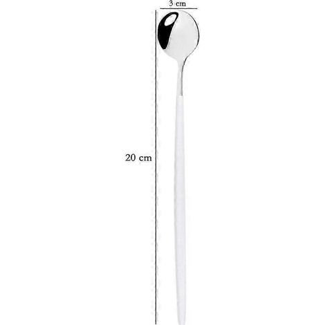 Ensemble de 4 cuillères à glace, dessert et thé en acier inoxydable à long manche (20 cm), cuillères à café colorées, couverts de cuisine, SCX blanc et argent (1/5)