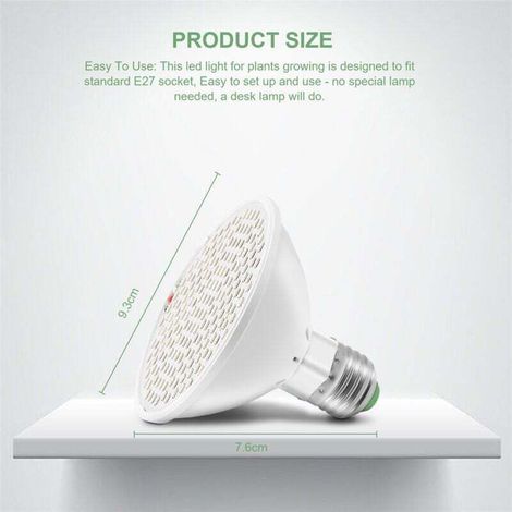 Lampe LED E27 Croissance Plantes Spectre Complet 200 LED Intérieur Serre Jardin Plantes Grasses Fleurs