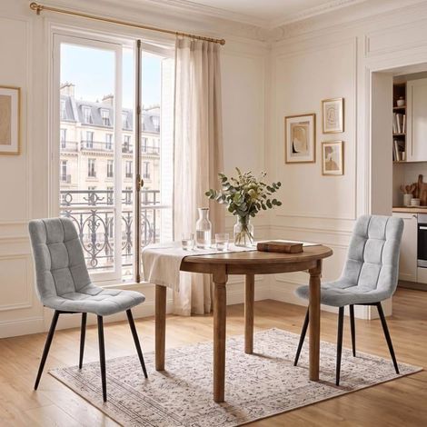 WAFTING Lot de 2 chaises de Salle à Manger rembourrées avec Dossier Haut et Design en Lin,Gris