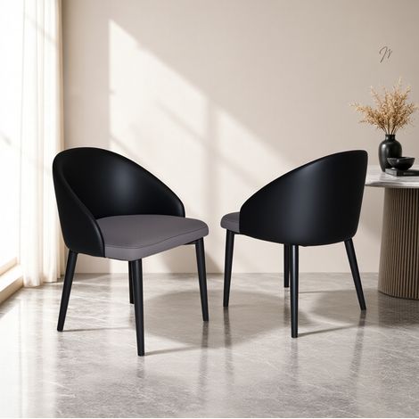 Silla de comedor 71/54/54 cm gris, set de 2 con respaldo ergonómico de PU y estructura de acero (1/5)