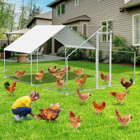 Jiubiaz Enclos 3×4×2 m – Poulailler en métal accessible, 12 m² de surface, porte verrouillable, parc extérieur pour poules, petits animaux et plantes (1/5)