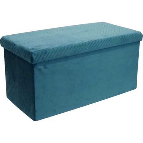 Banquette Coffre Pliable Velours "Zigzag" 76cm Bleu (1/4)