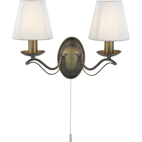Searchlight Andretti - Applique murale à 2 ampoules pour bougie d'intérieur en laiton antique avec abat-jour, E14 (1/2)