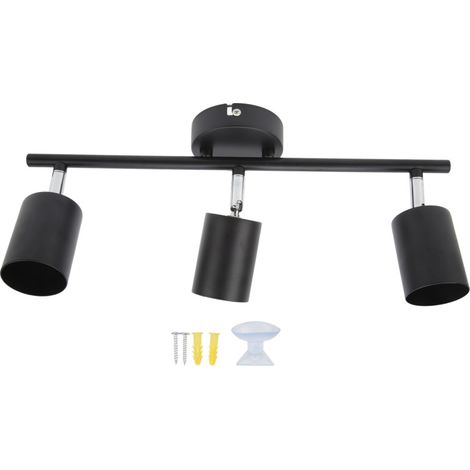 Beyamis Kit d'éclairage sur rail LED à 3 spots, bras de 40,4 cm (15,9 po) orientable à 90°, noir mat, compatible avec ampoules GU10, 85-265 V. (1/5)