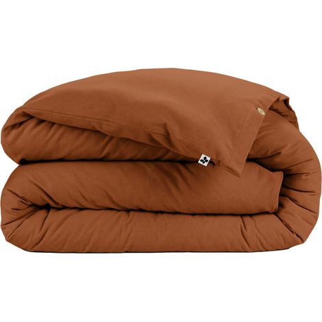 Housse de couette flanelle 100% coton 200x200 CANDICE Tomette (1/5)