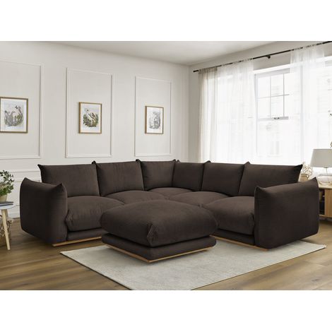 BOBOCHIC - Canapé d'angle fixe ERNEST tissu velours côtelé avec pouf Marron (1/5)