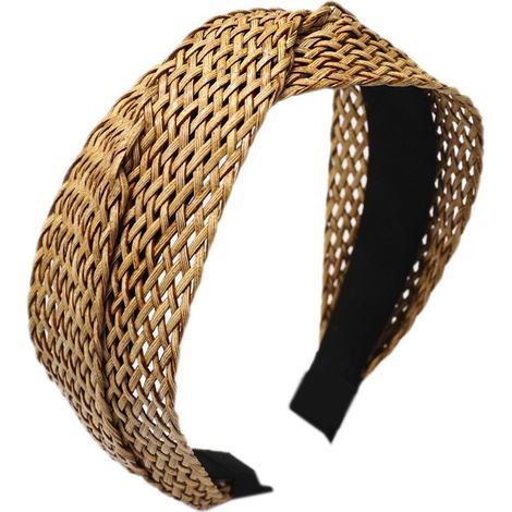 Bandeaux en paille, bandeaux bohèmes à nœud, couleurs unies, larges bandeaux tissés à la main pour femmes (1/5)